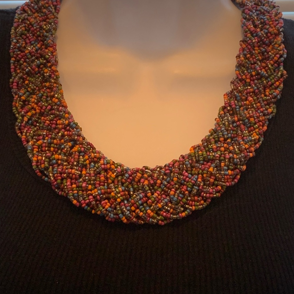 Beautifully Braided Multicolor Bead Necklace - image 3